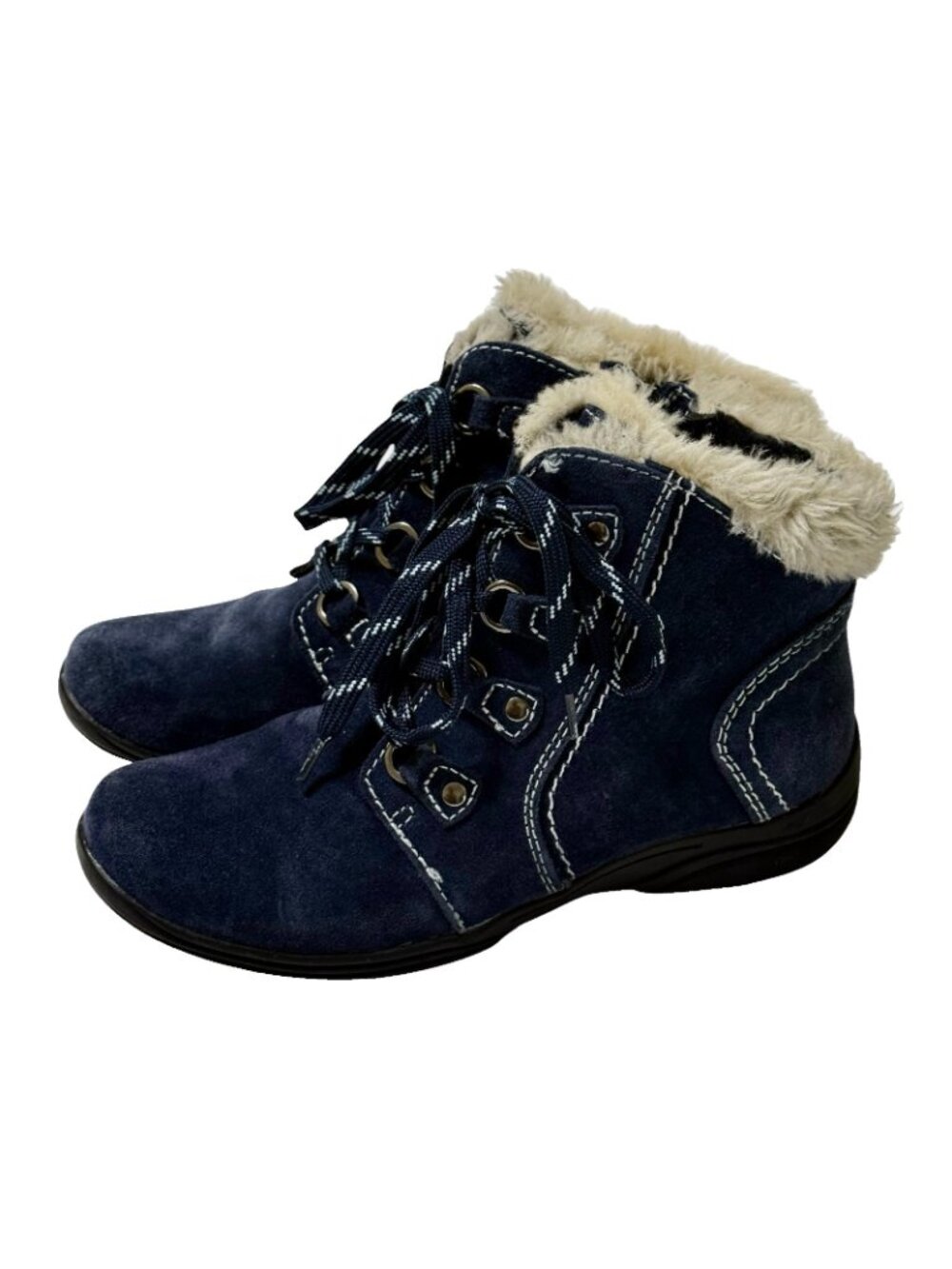 Earth Origins by Earth Crowley Boots Women 9 Navy Blue Leather Lace Up Booties - Picture 2 of 14